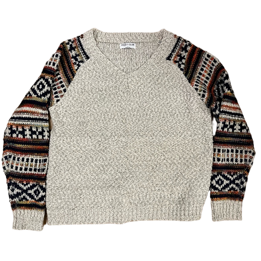Trendy Coco Y Club V-Neck Fair Isle Knit Sweater - Size L
